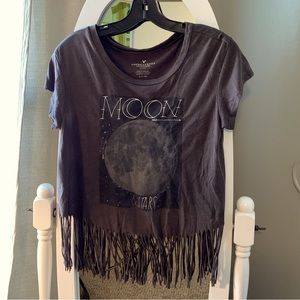 Gray Fringe Graphic Crop Top